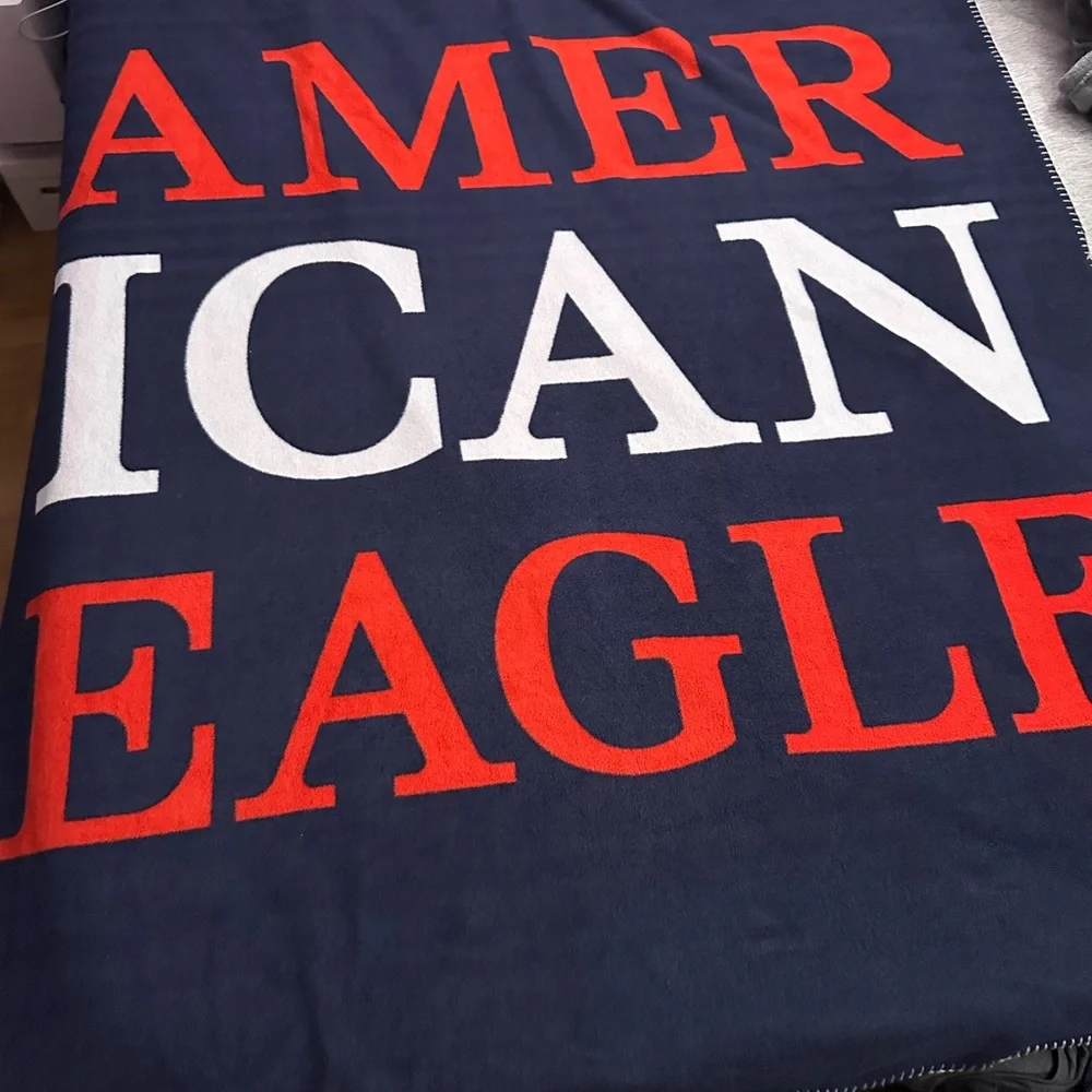 American Eagle Soft Fleece Throw Blanket - navy blue, logo all over - 50x60